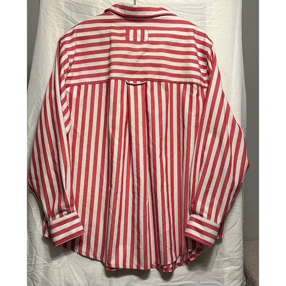 Red and White Striped Vintage Y2K Emerson Lang Button Up Shirt XL Indie Retro - Picture 2 of 8